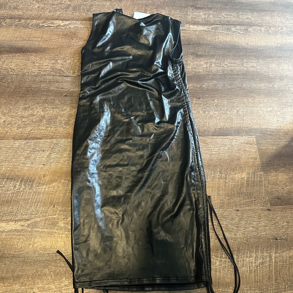 Black Fake Leather Sleeveless Dress